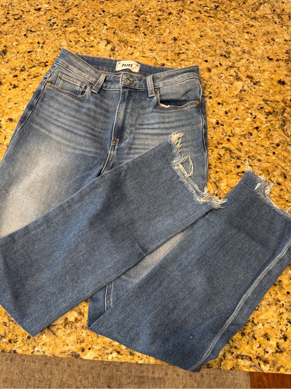 PAIGE Cindy Women’s Blue Distressed Straight-Leg Jeans 25